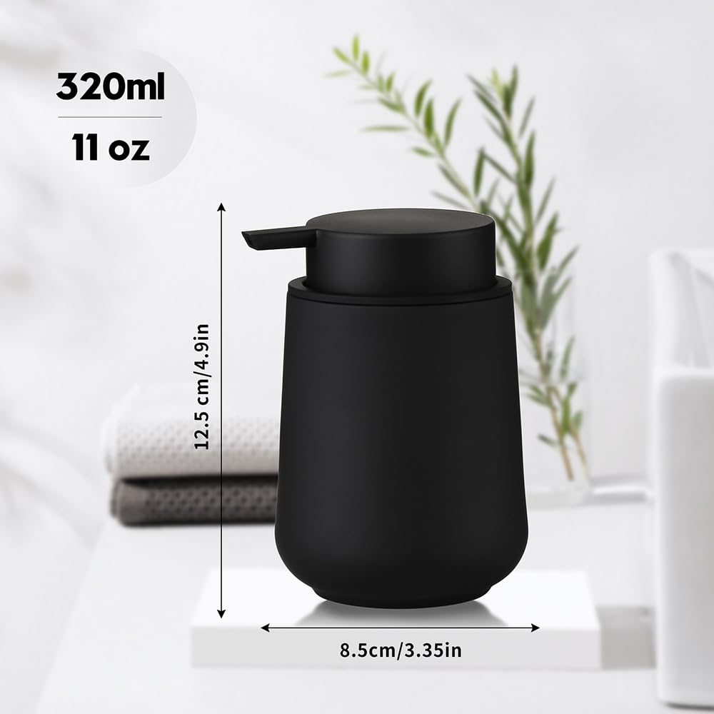 Yaukph Matte Black Liquid Hand Soap Dispenser Plastic 11 Oz - Modern Minimalist Style For Bathroom & Kitchen Countertop Refillab