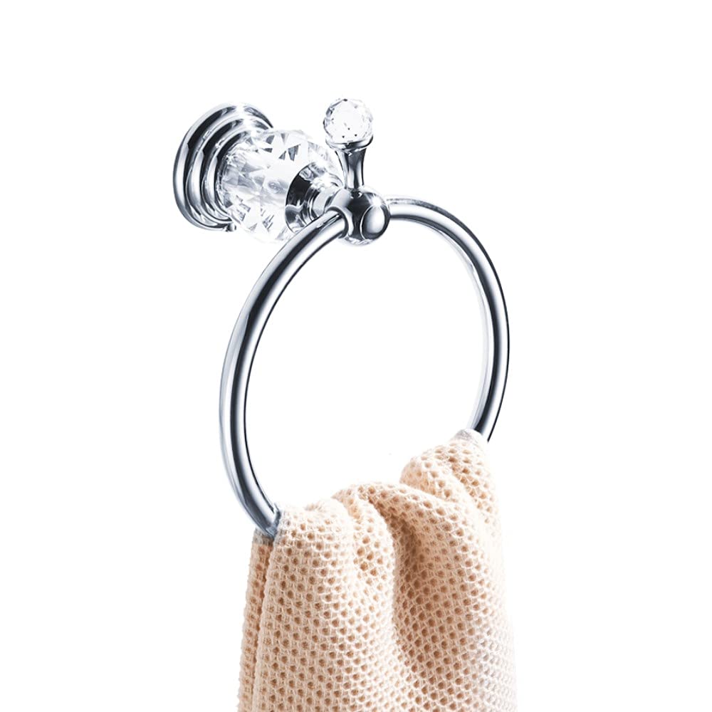 Wolibeer Chrome Towel Ring, Crystal Hand Towel Holder Polished Bath Towel Bar Bling Bathroom Accessories Wall Mounted