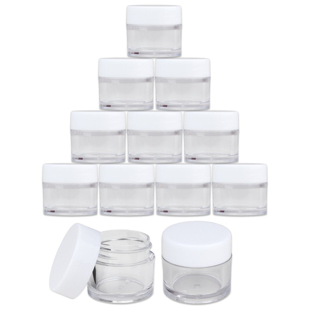Beauticom High-Graded 7 Grams/7 Ml (Quantity: 12 Packs) Thick Wall Crystal Clear Plastic Leak-Proof Jars Container With White Li
