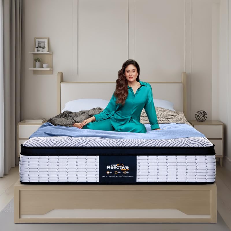 Springfit Reactive Gold Orthopedic Mattress with Advanced Memory Foam & Virgin White Reactive Foam | 10 Inches King Size (84x72x