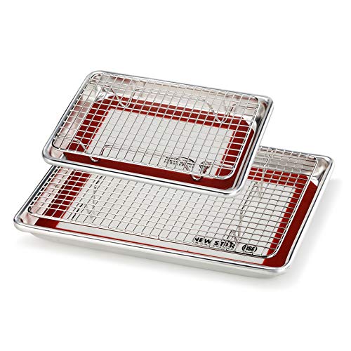 New Star Foodservice 1028768 Commercial-Grade Bun Pan/Baking Sheet, Baking Mat, Cooling Rack Combo, 1/8 And 1/4 Sizes Each