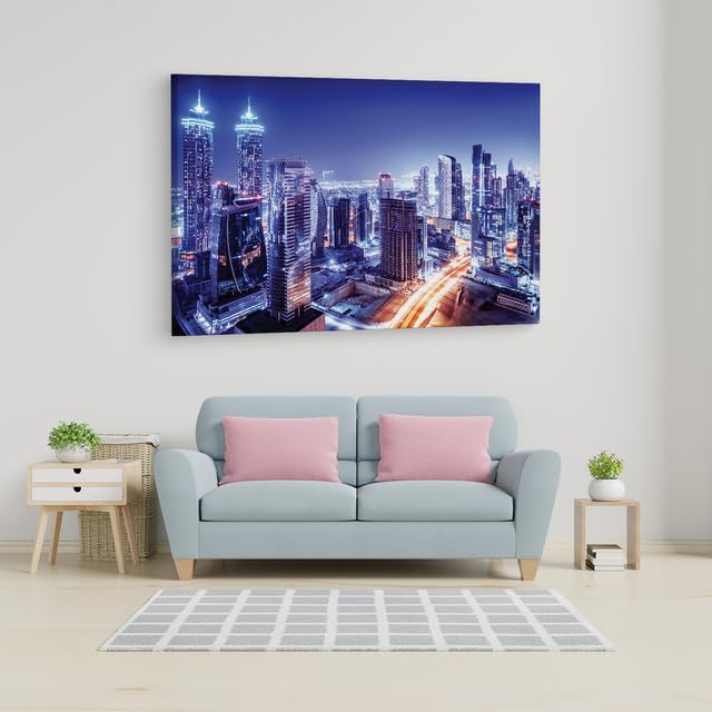 TRUECANVAS Dubai Downtown Night Scene Uae, Wooden Framed Canvas Paintings for Home Decor | Bedroom, Living Room,Wall Decoration