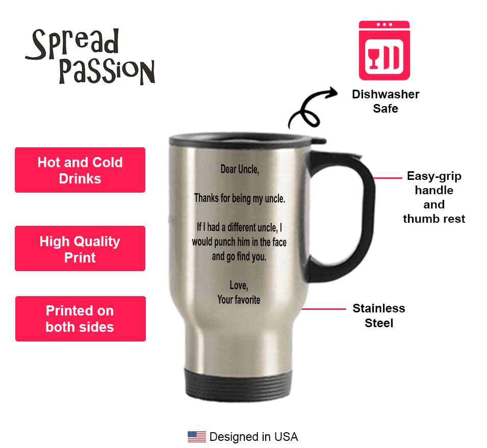 Spreadpassion Dear Uncle, Thanks For Being My Uncle Gift Idea Stainless Steel Travel Insulated Tumblers Mug