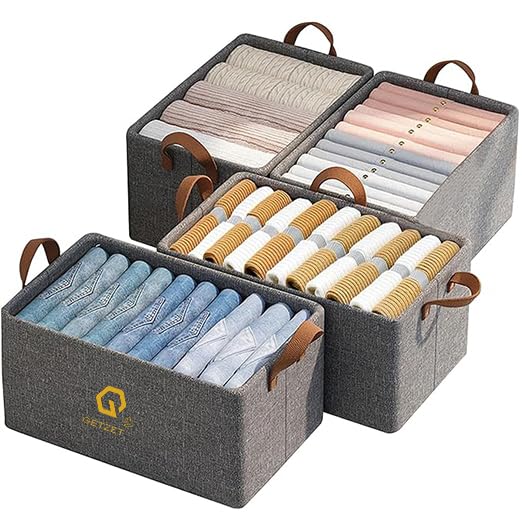 Getzet Cloths Organizer Bins, Foldable Bins Storage For Polyster Boxes With Handles, Clothes, Books, Baskets Office, Bedroom, Li