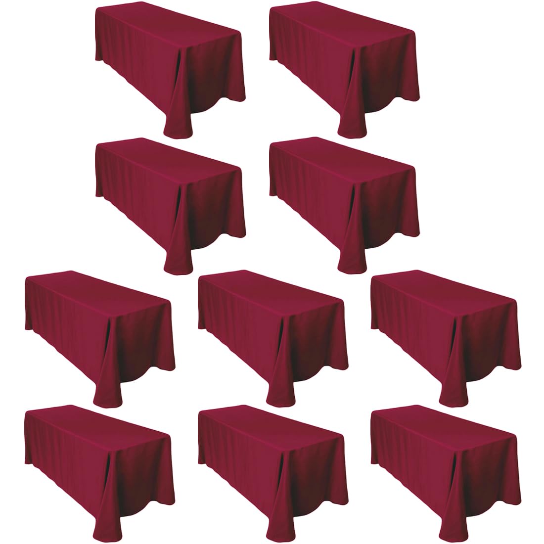Ltc Linens Bulk 10-Pack Rectangular Tablecloths 90 In X 156 In With Rounded Corners - Burgundy Table Covers For 8 Ft Table With