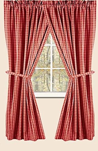 Home Collection By Raghu 2-Piece Heritage House Check Panels, 72 By 63-Inch, Barn Red/Nutmeg