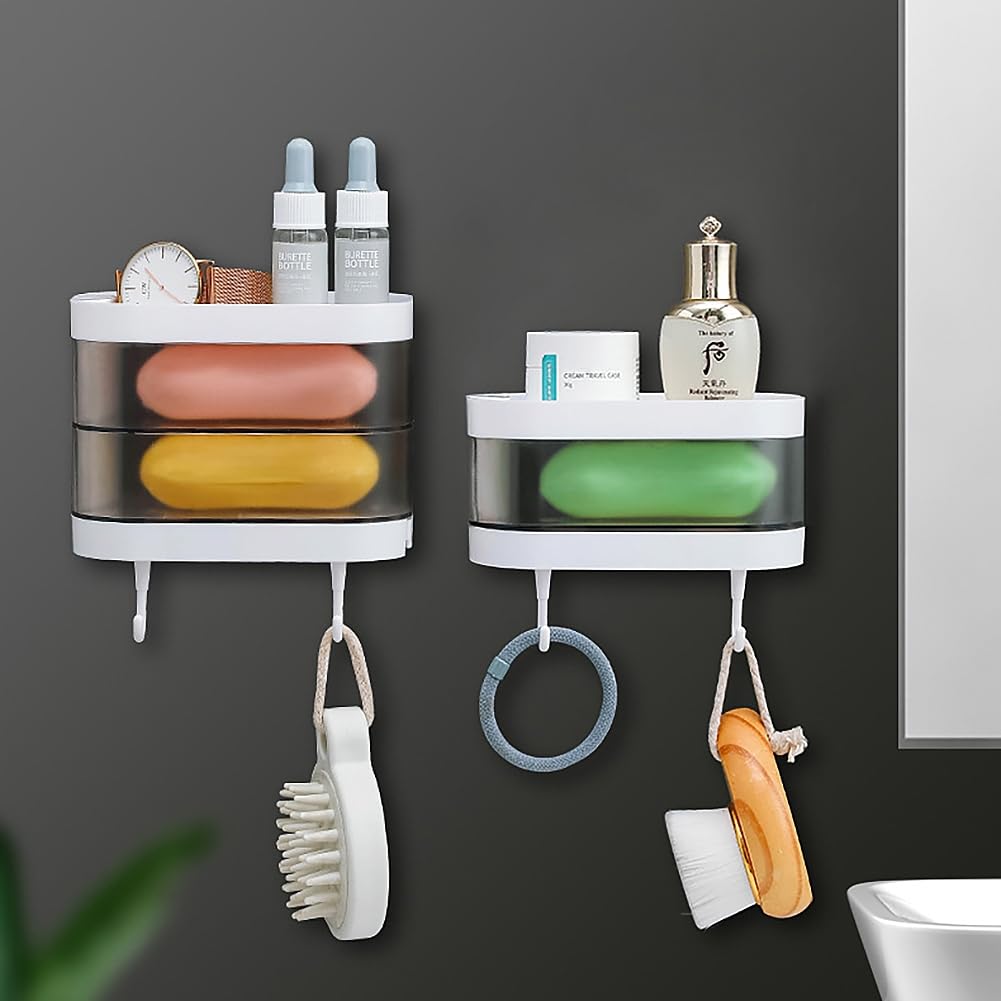 Shower Soap Holder, No Drilling Rotating Soap Holder With Hooks, Wall Mounted Soap Dish With Self Draining For Shower, Bathroom,