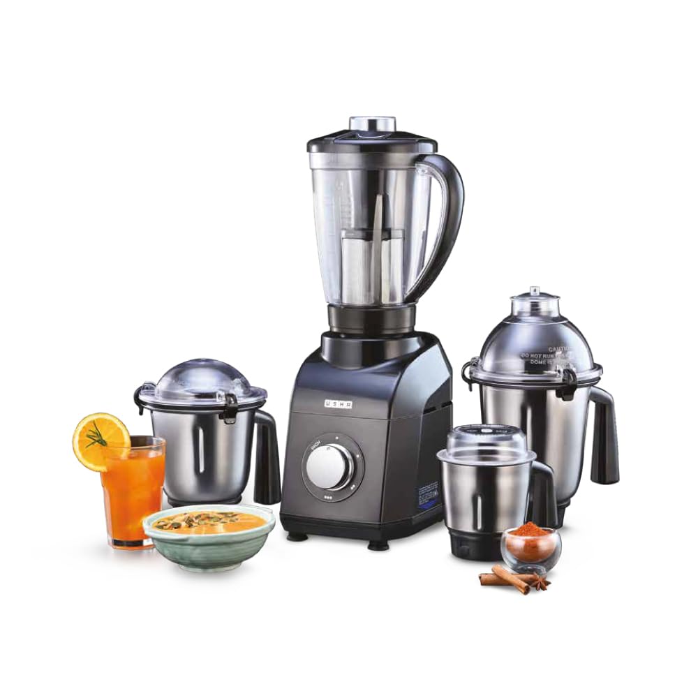 Usha 1200W Turbox Mixer Grinder | Faster And Finer Grinding | 100% Copper Motor For Long Life, Durability | 4 Stainless Steel Ja