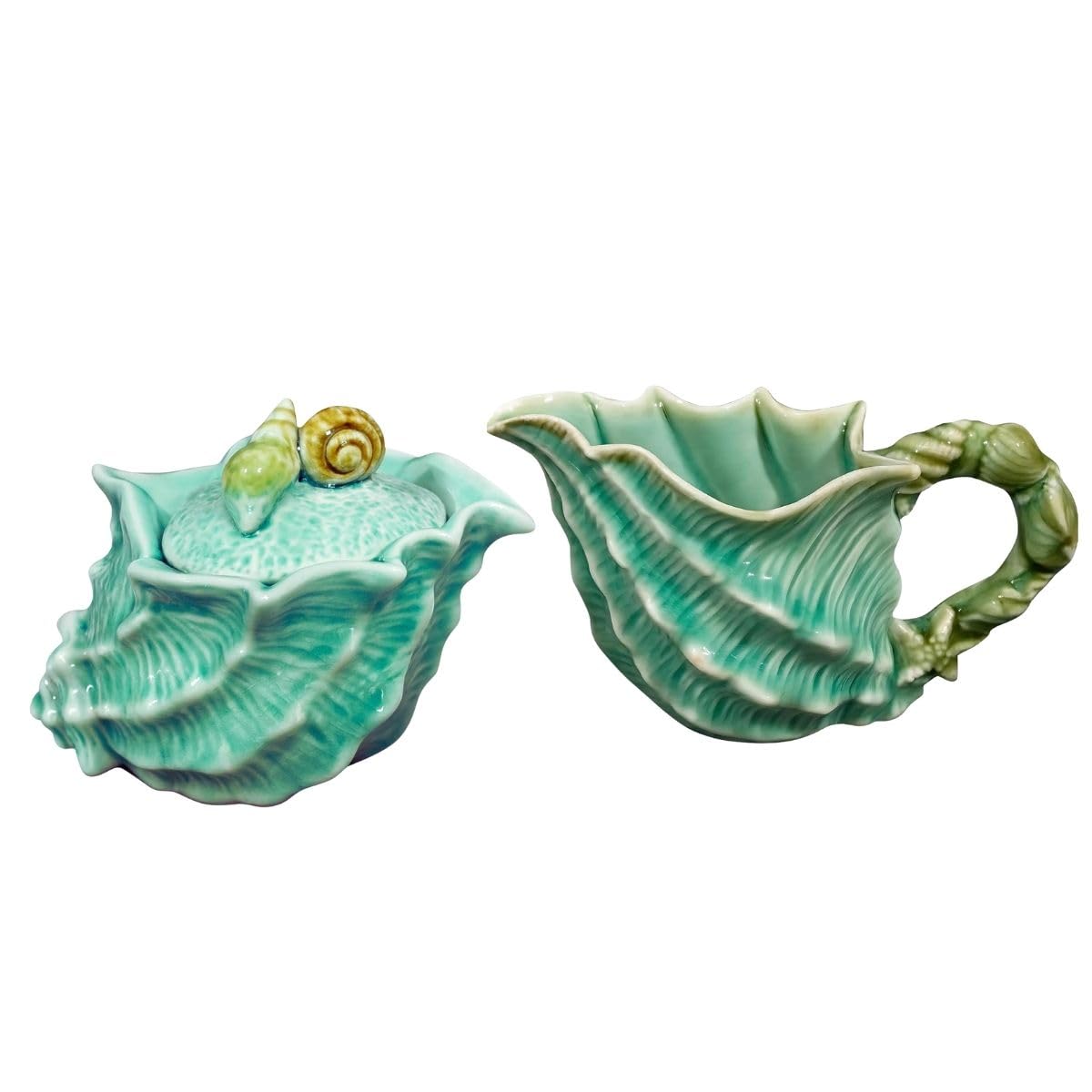 Blue Sky Ceramics Sky Ceramic Shell Figural Sugar Bowl Blue, Multi, 14885
