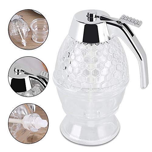 200Ml Acrylic Honey Dispenser, Honey Syrup Jar With Acrylic Bracket Honey Comb Shaped Honey Pot With Lid Vintag No Drip Acrylic