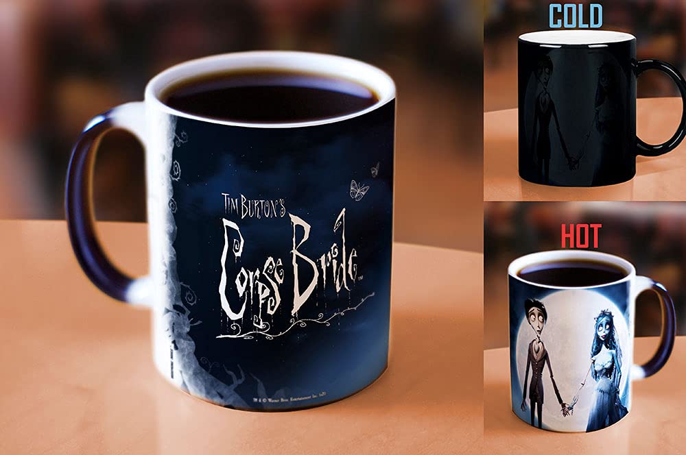 Morphing Mugs Tim Burtons Corpse Bride - Victor and Emily - One 11 oz Color Changing Ceramic Mug - Image Revealed When HOT Liqui