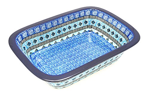 Polish Pottery Baker  Rectangular with Grip Lip  Aztec Sky