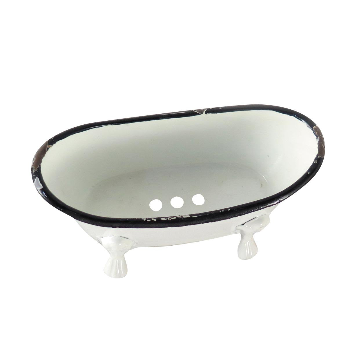 Foreside Home & Garden Black Rim White Enamel Bathtub Soap Dish