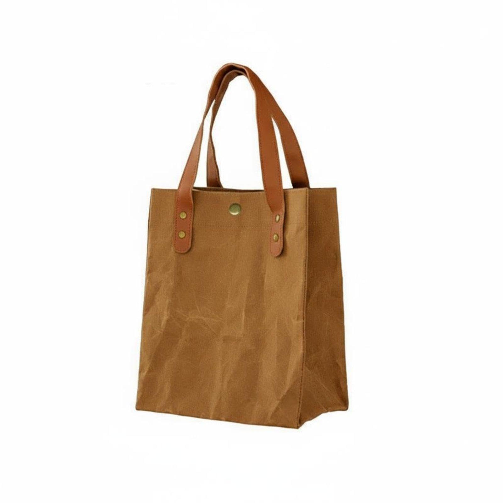 Heavenglow Reusable Paper Bag Large Capacity Brown Paper Tote Bag TearResistant Handbag For Office Workers, Students Leather Ha