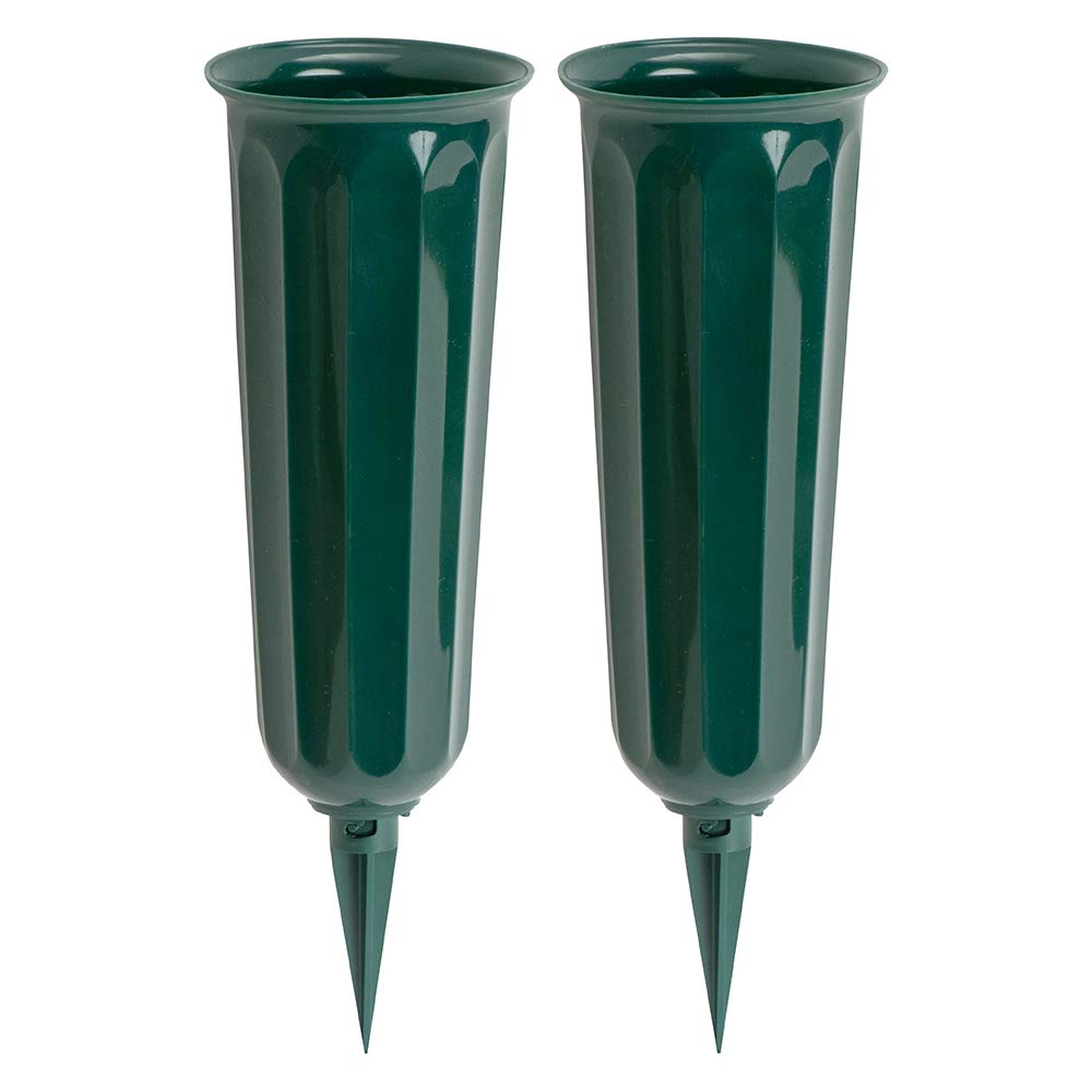 Green Plastic Cemetery Vase, 2-Pack
