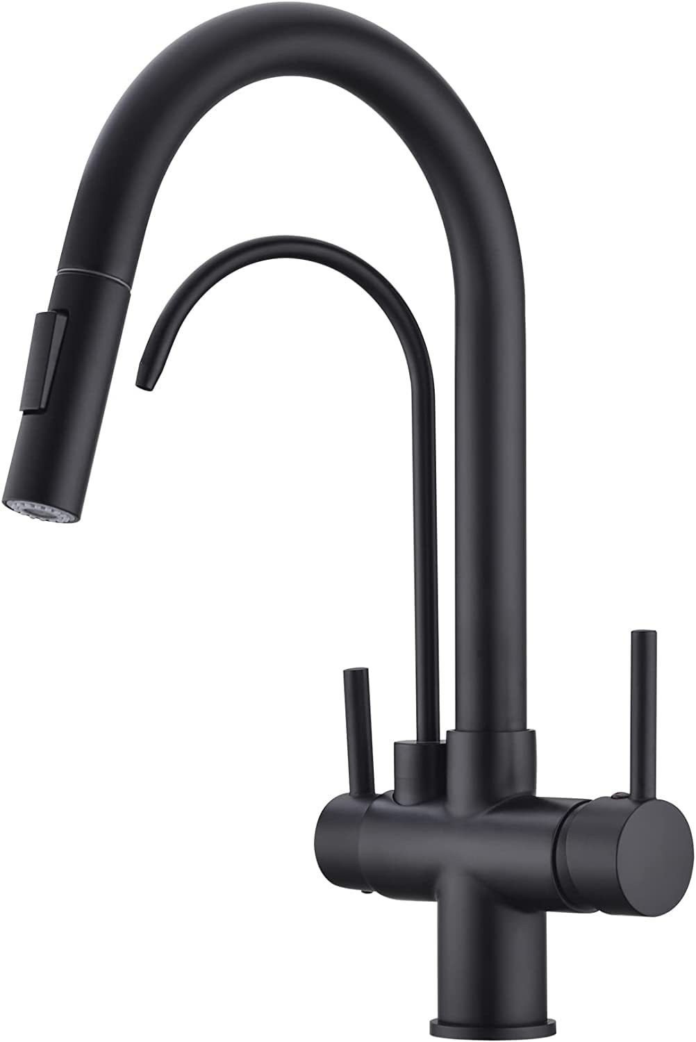 TUTEW Matte Black Kitchen Faucet with Pull Down Sprayer, Black Kitchen Sink Faucet with Drinking Water Faucet,2 Handle 3 in 1 Wa