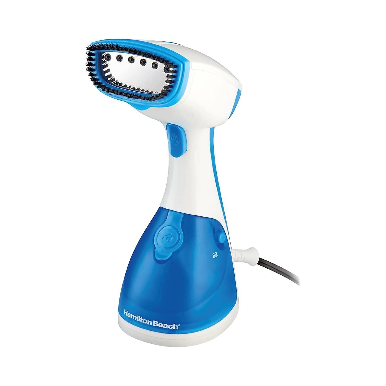 Hamilton Beach Handheld Garment Steamer, 15 Min Continuous Steam, 1000 Watts, White & Blue, Model 11555, Portable Wrinkle Remover