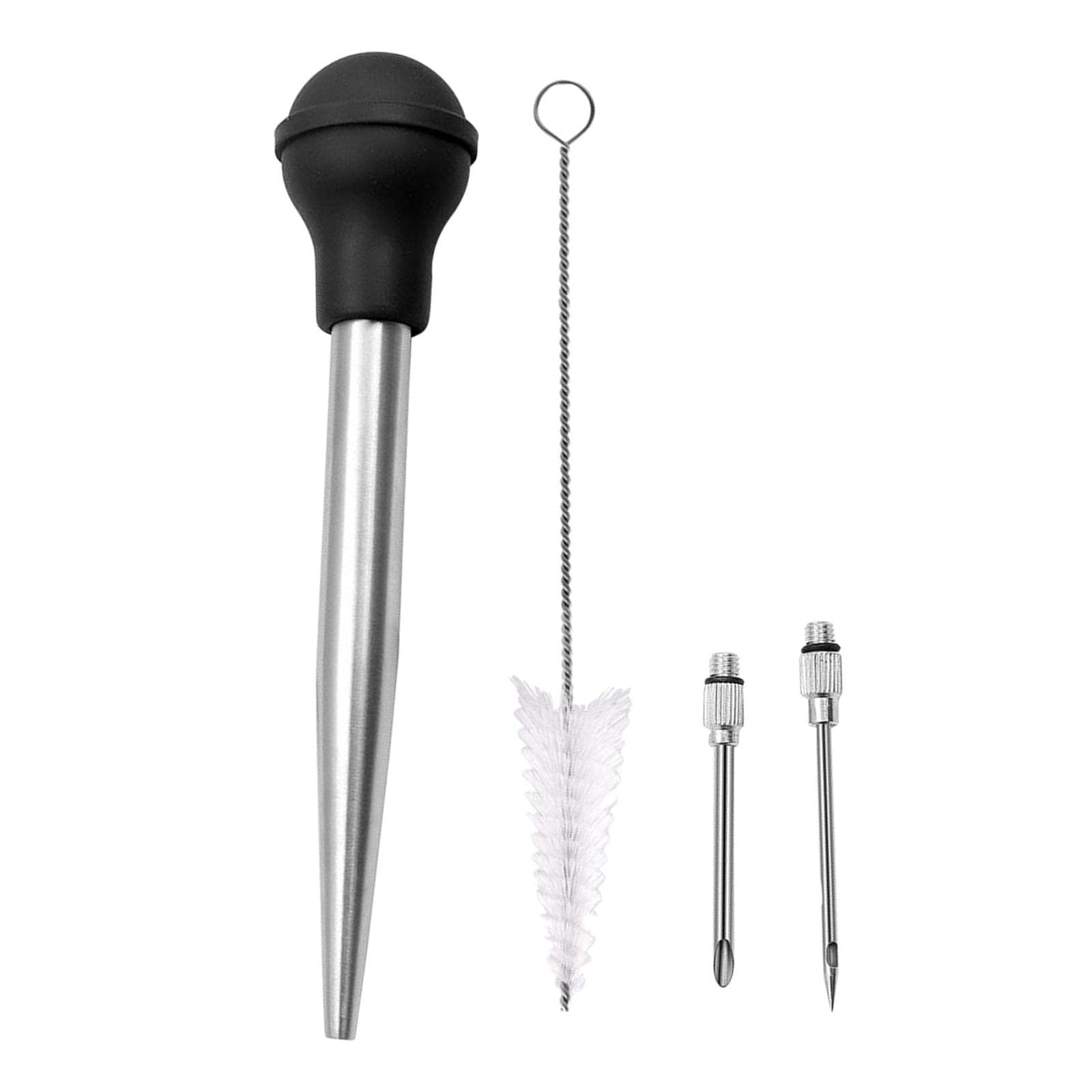 Ujeavette Stainless Turkey Baster Injector Needle Silicone Bulb For Basting Kitchen Black