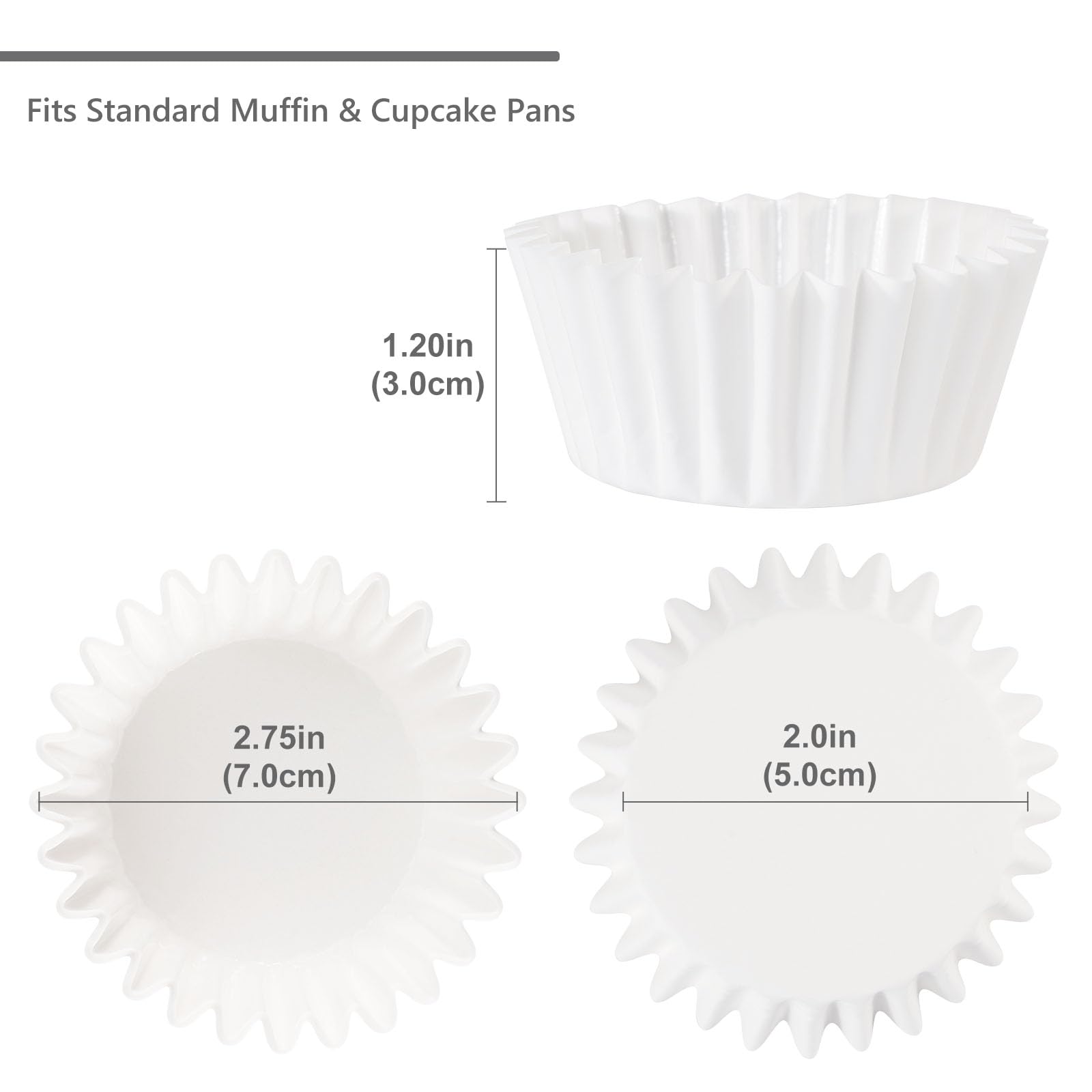 Caperci Heavy Duty Standard White Cupcake Liners 150 Counts - Grease-Resistant Paper Muffin Baking Cups, Odorless, No Muffin Pan