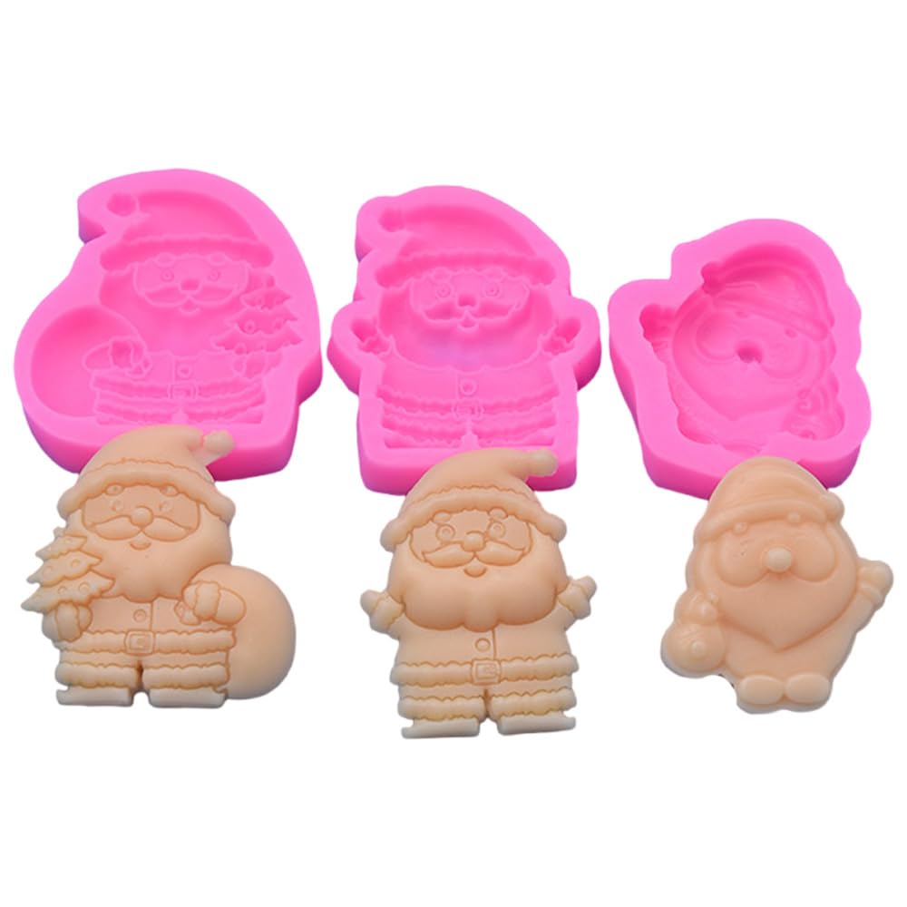 Gulinaza 3Pcs Santa Claus shape silicone Molds for DIY Cake Fondant Biscuit Cookies Sugar Pudding Chocolate Hard Candies Dessert