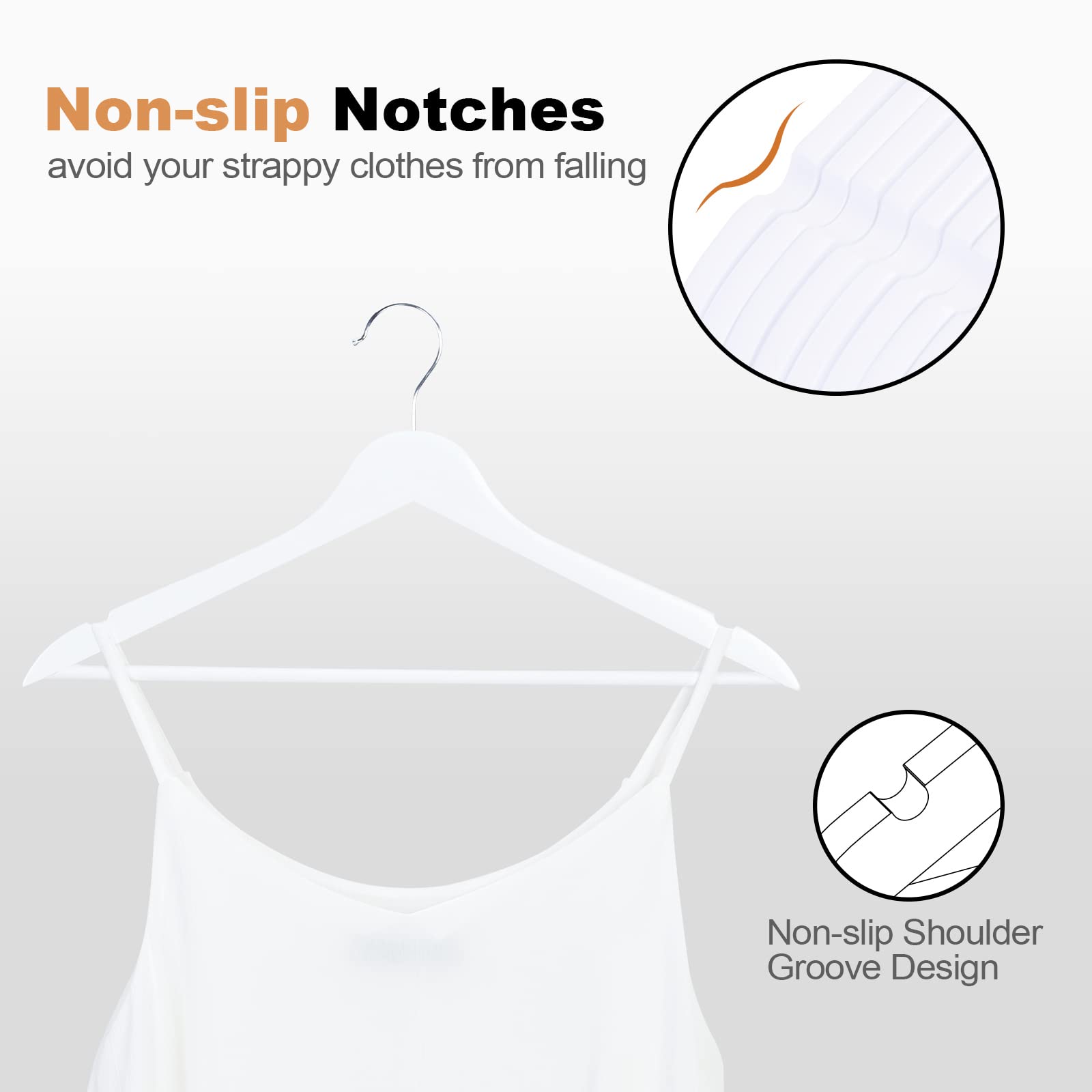 Elong Home Wooden Hangers 30 Pack, Wood Hangers With Extra Smooth Finish, Precisely Cut Notches & Chrome Swivel Hook, Wooden Clo