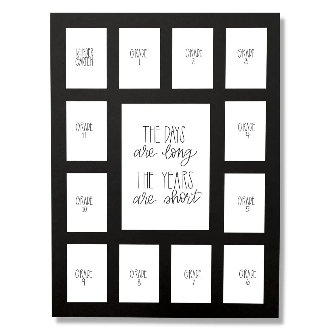 School Days Picture Mat with Multiple Openings-12x16 School Years Photo Collage - The Days Are Long Picture Mat - No Frame - Kin