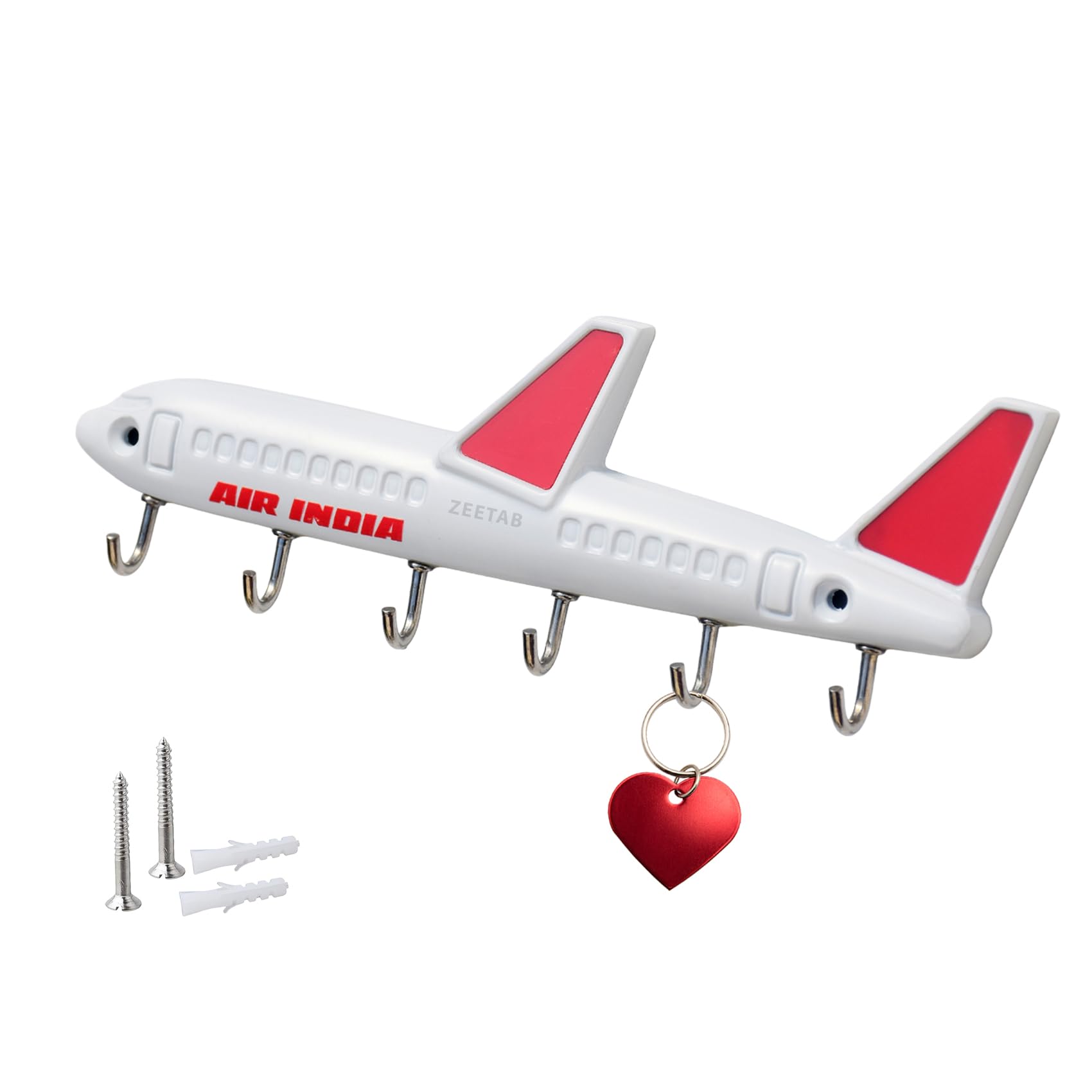 Zeetab Airplane Key Holder, Metal Aeroplane Key Stand & Aircraft Hanger with 6 Hook Wall Mount, Home Decor Gift (White Air ind)