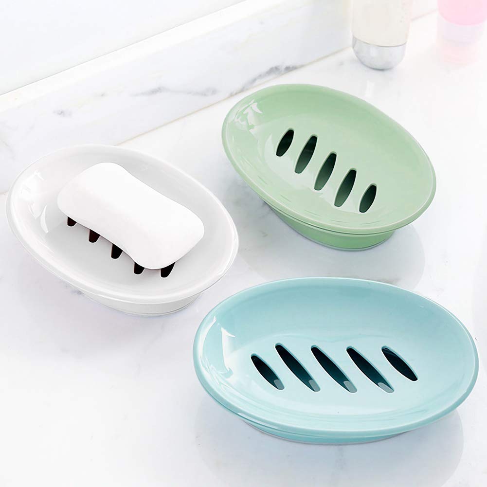 Wyok 2-Pack Soap Dish With Drain Soap Holder Easy Cleaning Soap Saver Dry Stop Mushy Soap Tray For Shower Bathroom Kitchen(White