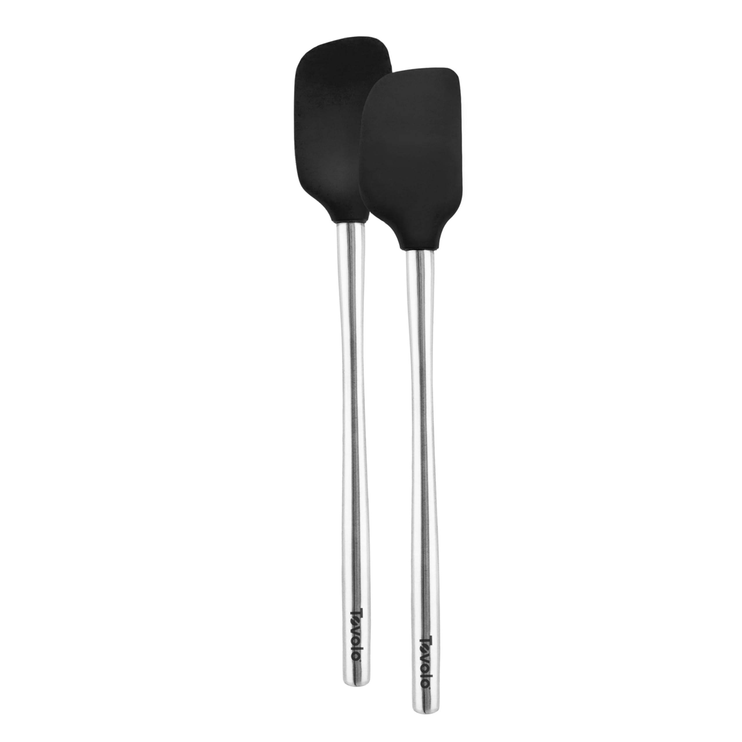 Tovolo Flex-Core Stainless Steel Handled Mini Spatula & Spoonula Set (Black), Kitchen Utensil Set of 2, Heat-Resistant & BPA-Fre