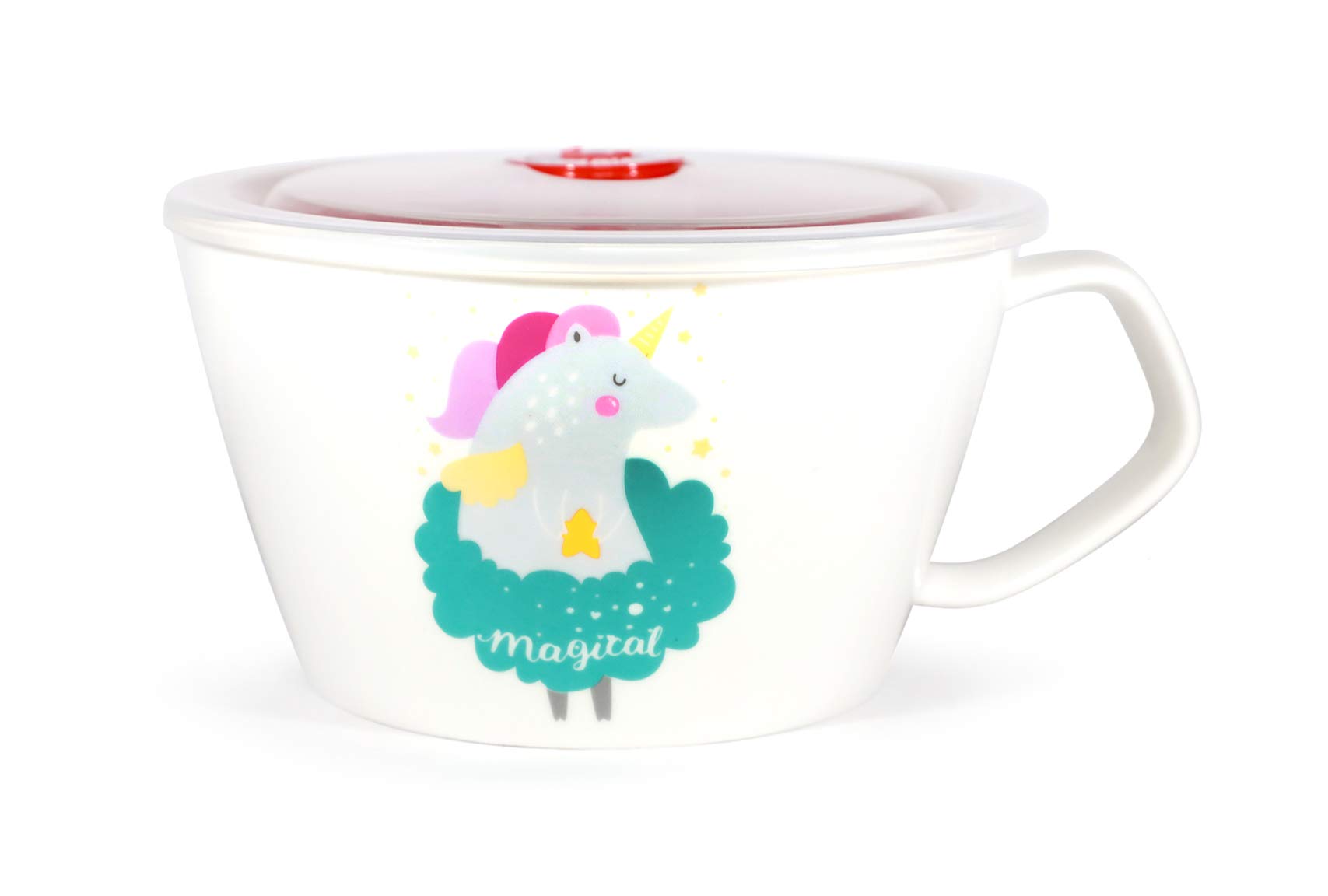 Ginkgohome Unique Shape Microwavable Ceramic Noodle Bowl With Handle And Seal Fine Porcelain (Purpleunicorn)