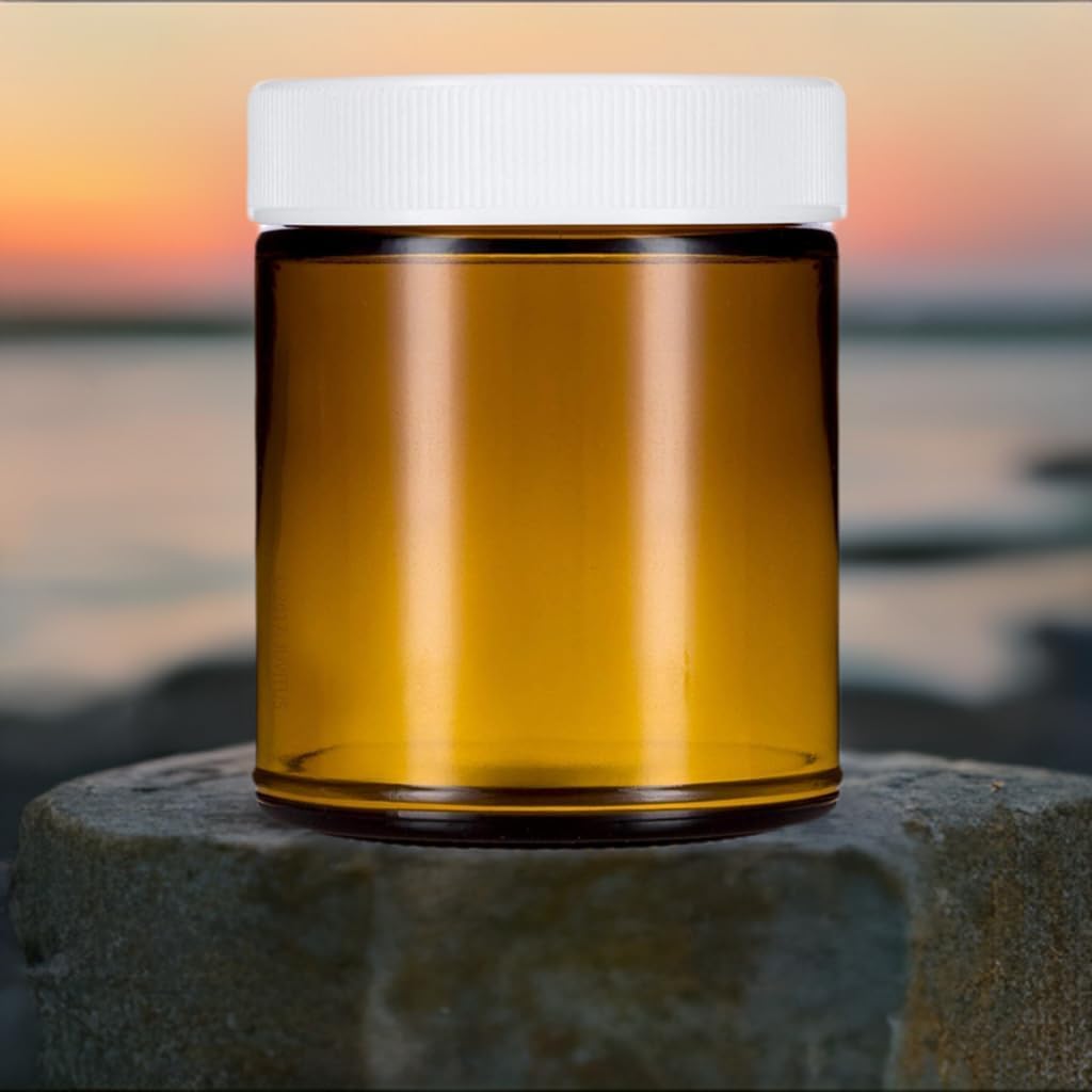 9 Oz Amber Glass Jar With White Ribbed Lid (4 Pack) + Label