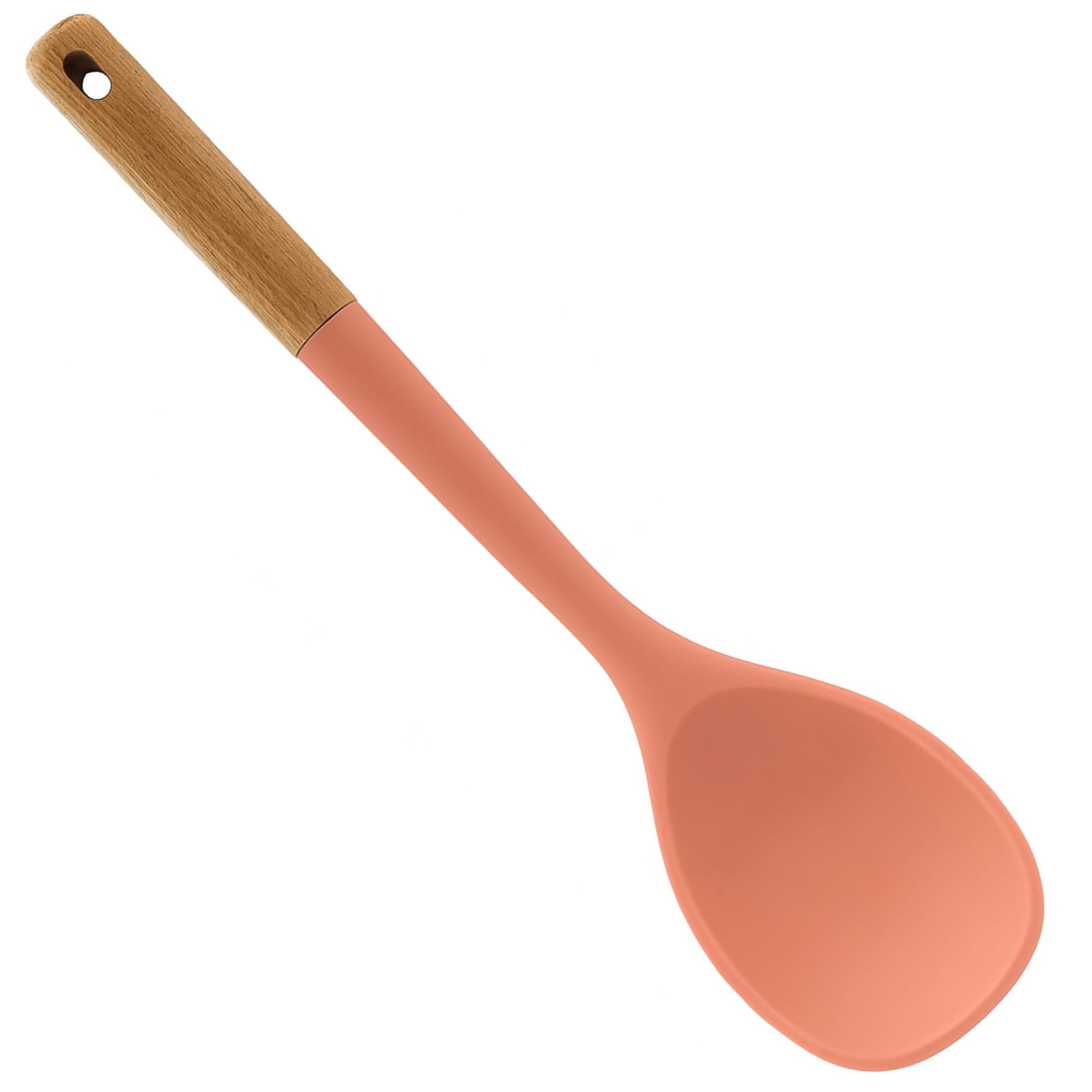 Beille 1pc Solid Cooking Spoon Beech Wood and Silicone Kitchen Utensils Meal Prep Baking Supplies Home Essentials, Coral