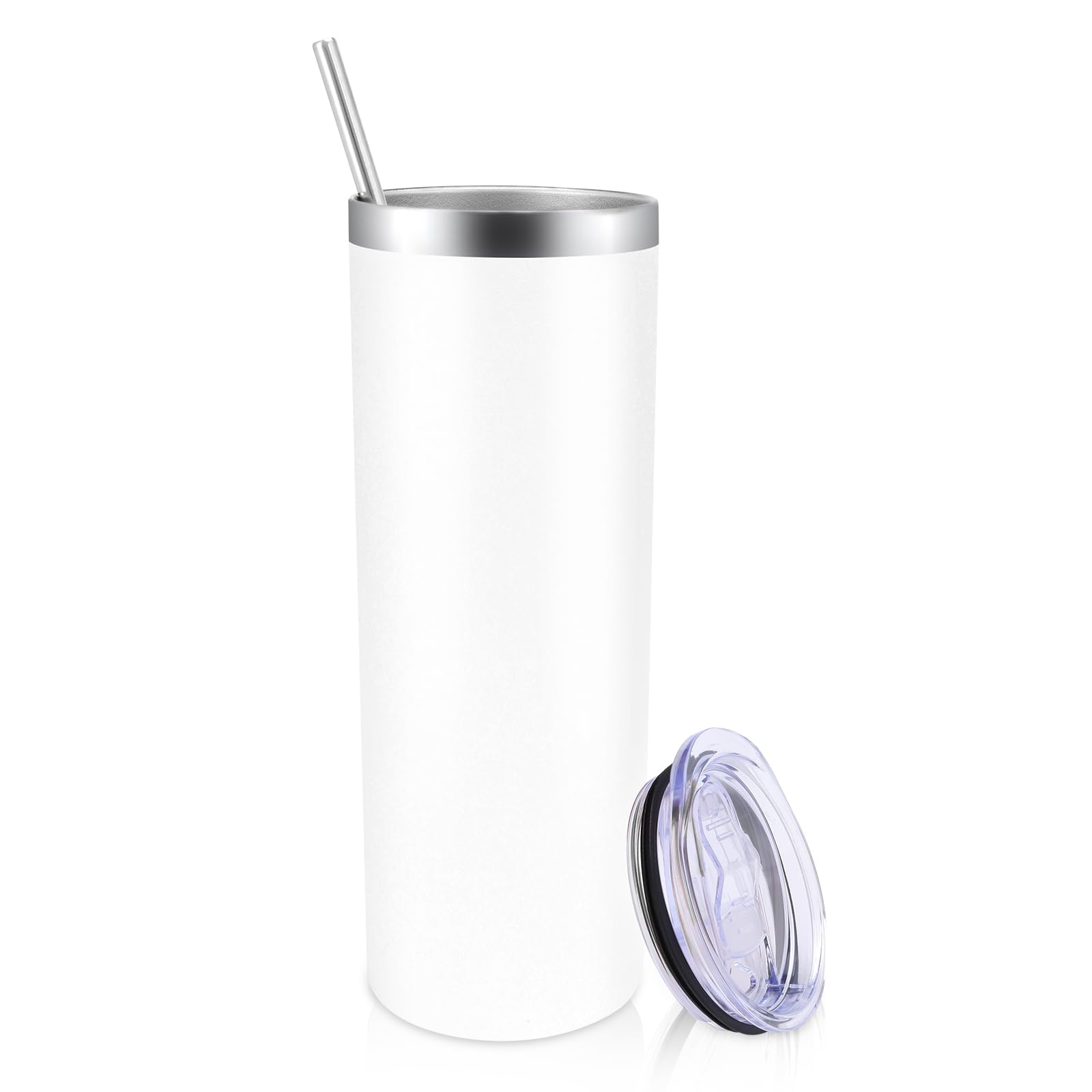 Volhoply 20 oz Skinny Tumbler with Lid and Straw, Stainless Steel Straight Tumblers Cup, Vacuum Insulated Coffee Mug for Home, O