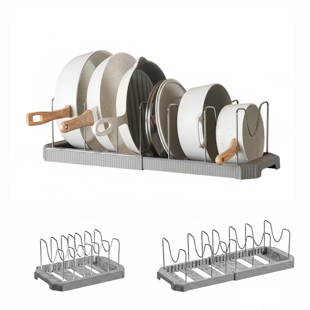 Star Work Expandable PullOut Pan & Pot Organizer Pan Dish Rack Stand Organizer For Cabinet Kitchen Cabinet Cookware Baking Fryi