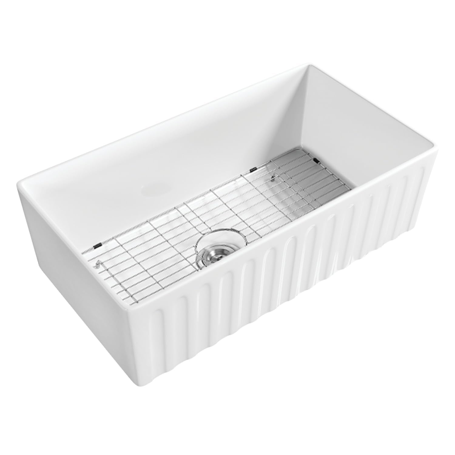 Gourmetier GPKF331810 Kaolin 33-Inch Ceramic Apron Front Single Bowl Farmhouse Kitchen Sink with Bottom Grid and Strainer, Gloss