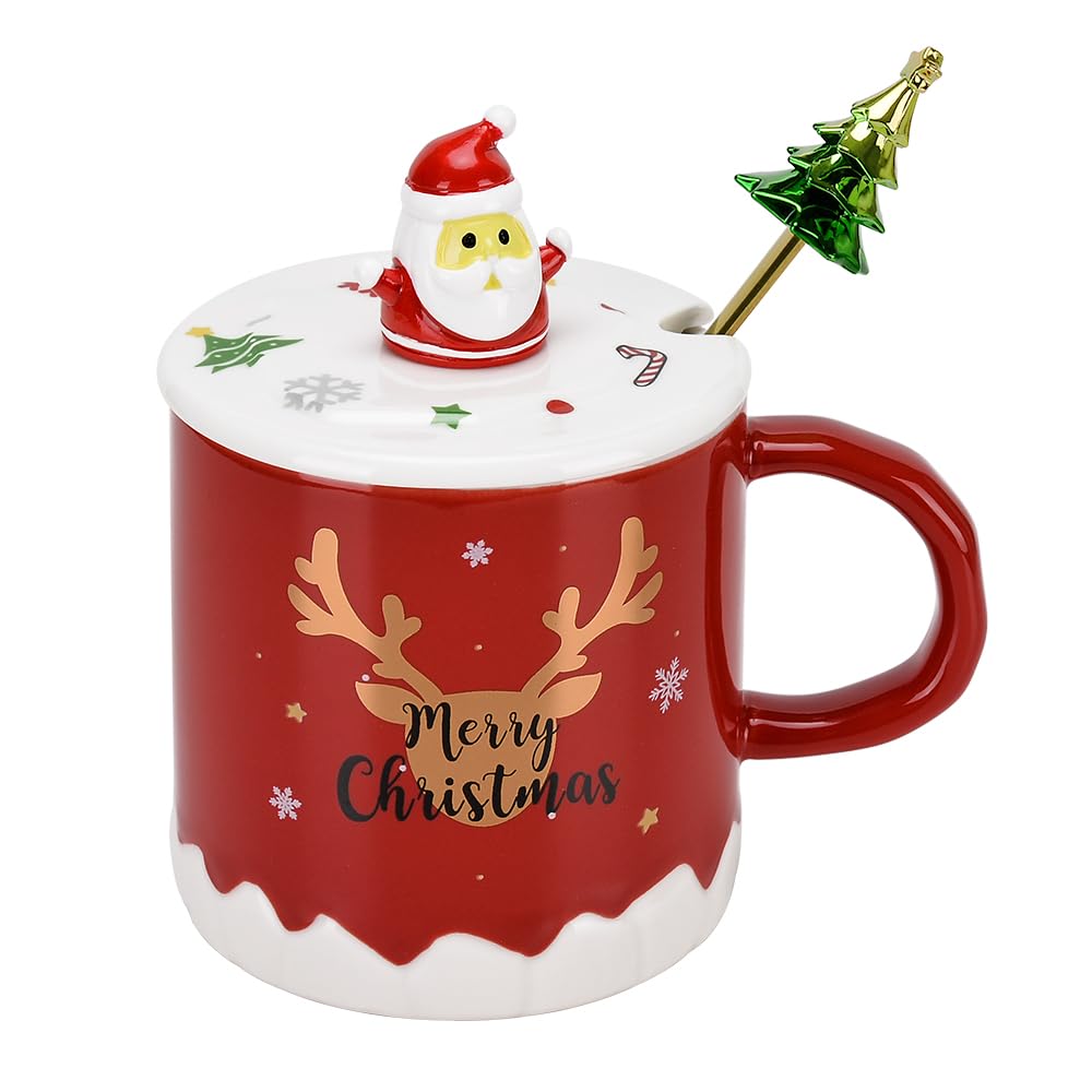 XinHuiGY Christmas Coffee mug,Ceramic Santa Tea Cups with 3D lid and Spoon,14OZ Novelty mugs for Thanksgiving day,Halloween Chri