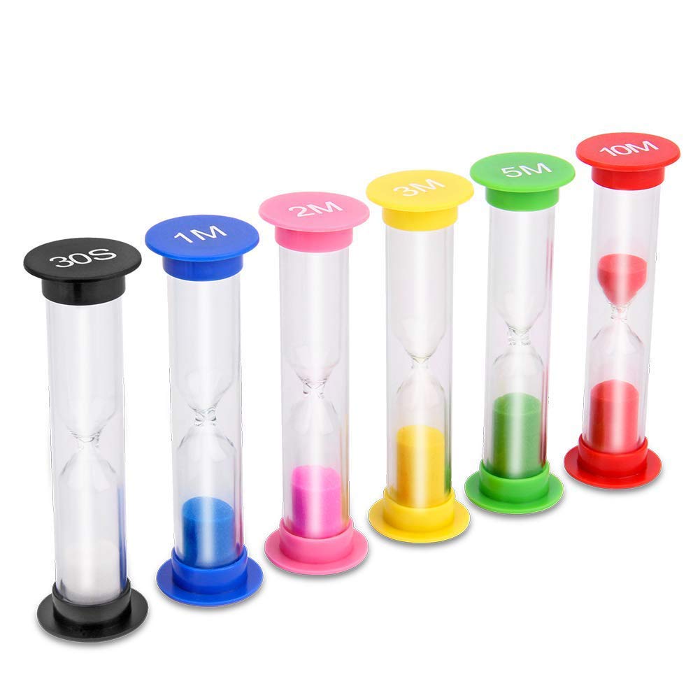 Sand Timer, Kiseer 6 Pcs Colorful Hourglass Sandglass Sand Clock Timers Set 30Sec / 1Min / 2Mins / 3Mins / 5Mins / 10Mins For Br