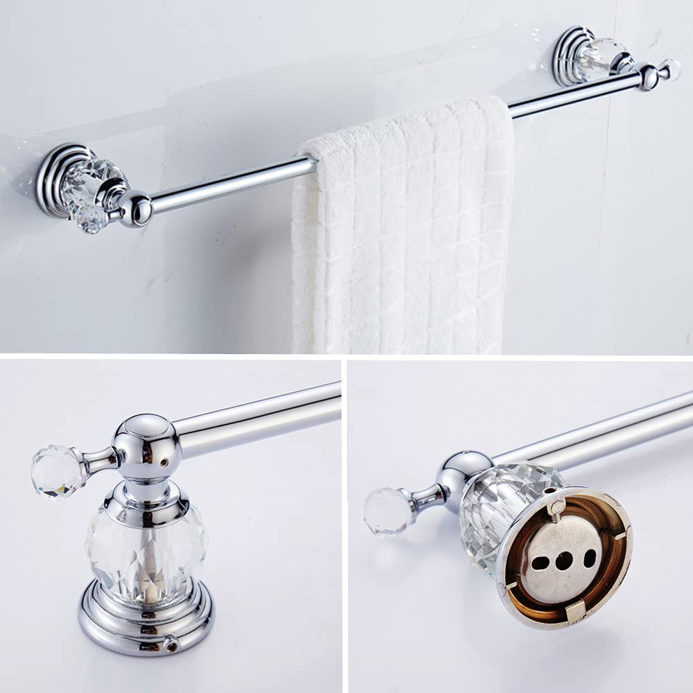 WOLIBEER Crystal Bathroom Accessories  Chrome 24 Inch Towel Bar Set Polished Brass Toilet Paper Holder Towel Ring Coat Hooks Bathroom Hardware 4 Pieces Wall Mounted