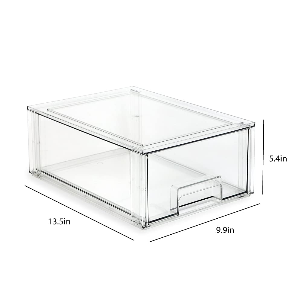 Isaac Jacobs Large Stackable Organizer Drawer (13.5    X 9.9    X 5.4   ), Clear Plastic Storage Box, Pull-Out Bin, Home, Office
