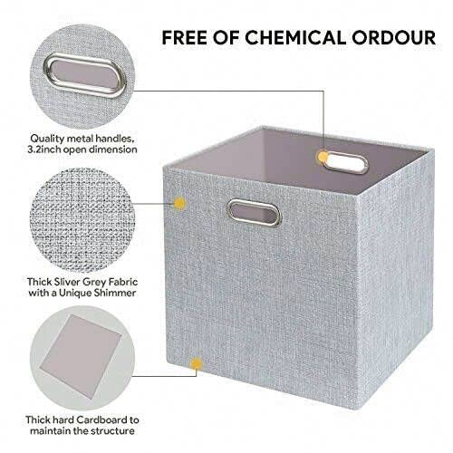 Posprica 3X Thicker Fabric Storage Cubes 13 inch Collapsible Storage Bins for Organization  Cubby Storage Baskets for Organizing Shelf Cabinet Bookcase Boxes  Set of 4  Sliver Grey