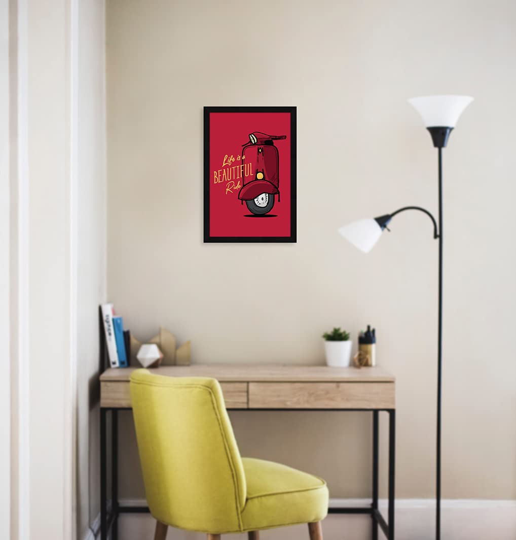 ArtX Motivational Quote Life is a Beautiful Ride Wall Art Painting, Framed Picture Multicolor Paper (12.5 X 18.5 Inches)