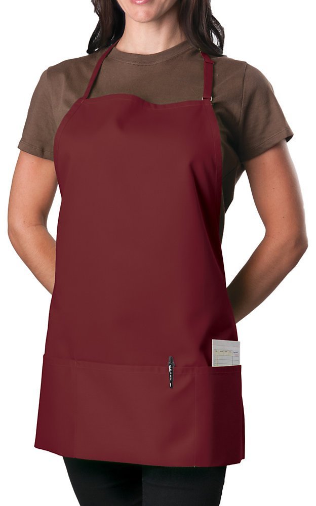 1 Pack, Burgundy : Burgundy Adjustable Bib Apron  3 Pocket