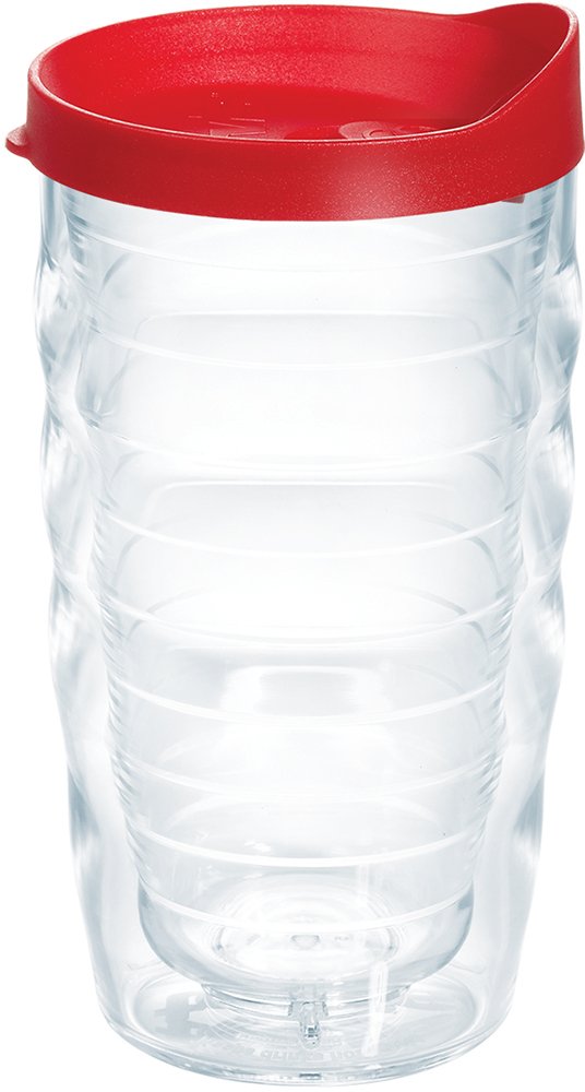 Tervis Clear & Colorful Lidded Made in USA Double Walled Insulated Tumbler Travel Cup Keeps Drinks Cold & Hot, 10oz Wavy, Red Li