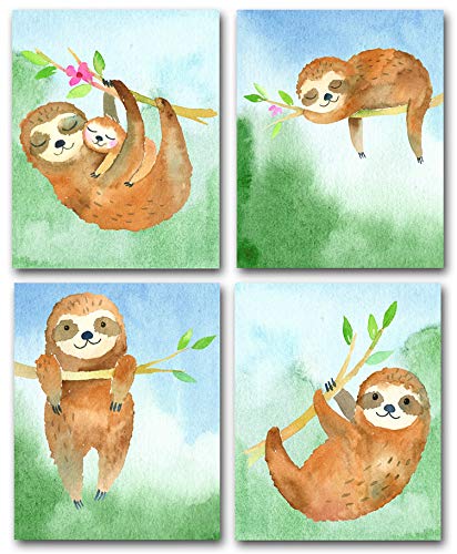 Lone Star Art Sleepy Sloths - Set Of Four Photos (8X10) Unframed - Makes A Great Kid'S Nursery Or Child'S Room Decor And Shower