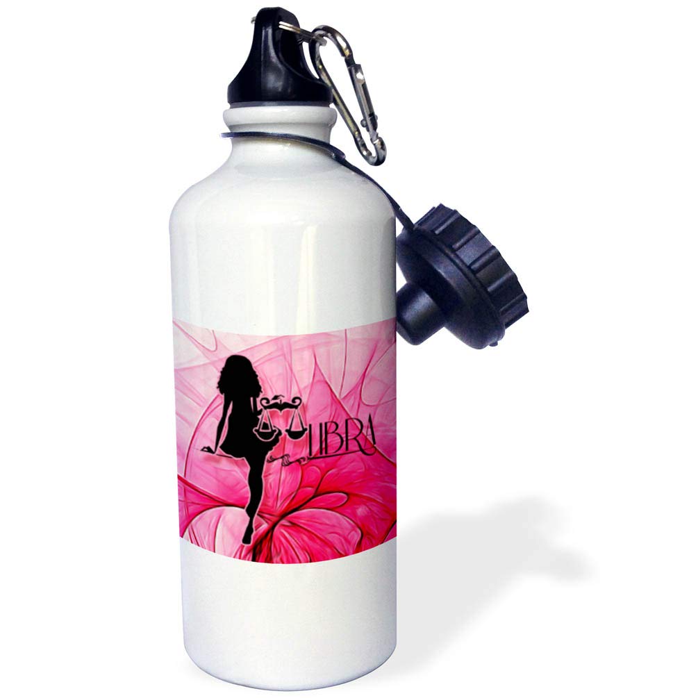 3dRose Lady Libra in Pink and Black Swirls Zodiac Collection-Sports Water Bottle, 21oz , Multicolored