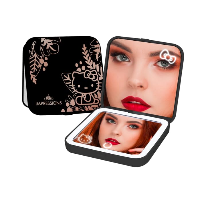 Impressions Vanity Hello Kitty Supercute Compact Mirror With Touch Sensor Switch For Adjustable Brightness, Lighted Makeup Mirro