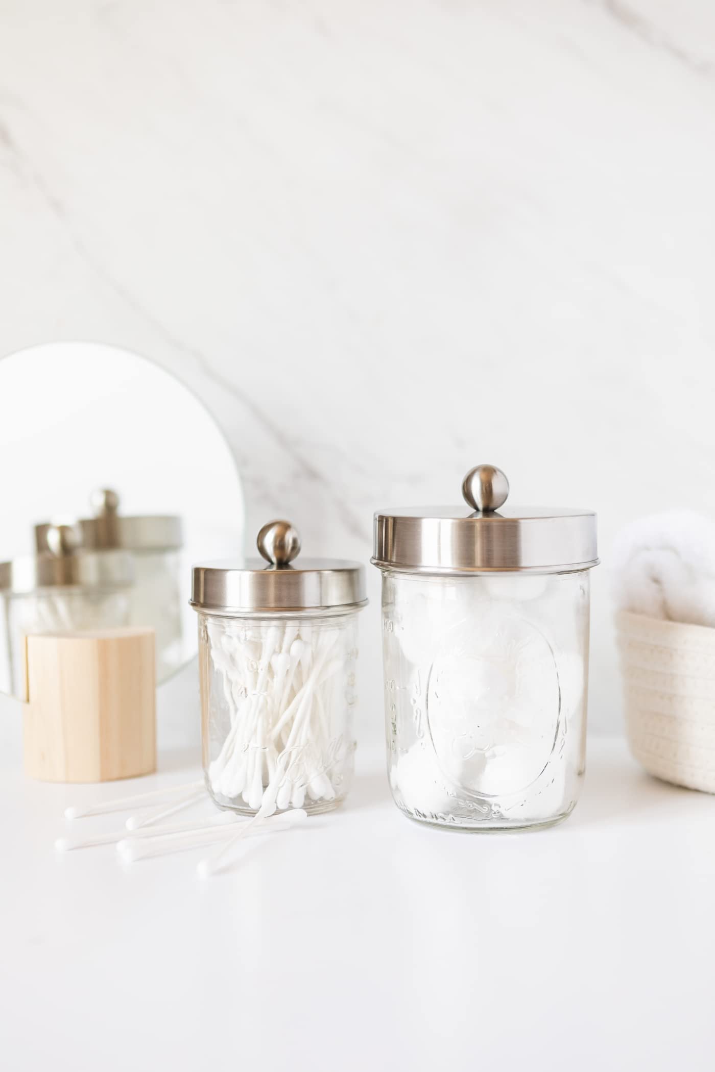 Jarmazing Products Ball Mason Jar Bathroom Gift Set (4 Pcs) - Lotion/Soap Dispenser, Toothbrush Holder, Q-Tip Storage Jars - Far