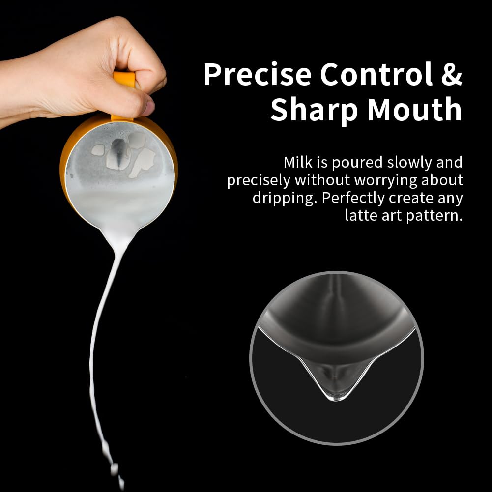 Watchget Milk Frothing Pitcher 250Ml/8Oz Espresso Steaming Pitcher With Matte Yellow Coating Stainless Steel Milk Steamer Jug Mi
