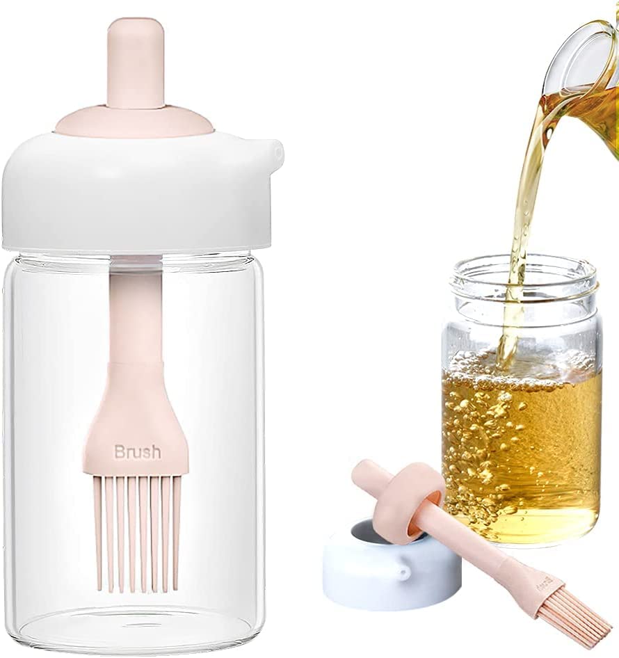 Netxe Oil Dispenser Bottle, 2 In 1 Wide Opening Seasoning Container With Silicone Brush Baster, Glass Condiment Bottles For Kitc