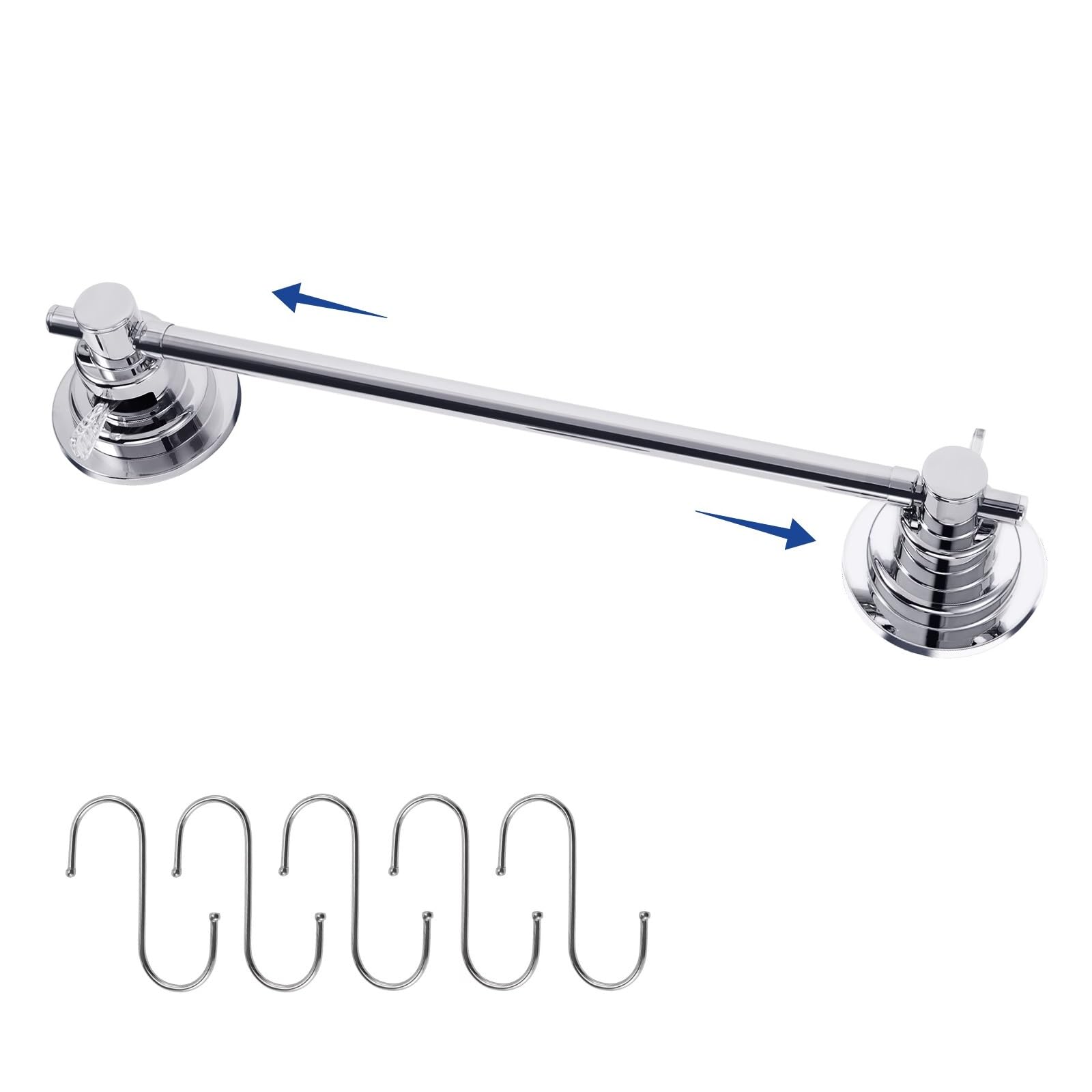 Sliimu Suction Cup Towel Bar For Shower With 5 Hooks, 17-28 Inch Adjustable Stainless Steel Long Bathroom Wall Washcloth Rack,Ex